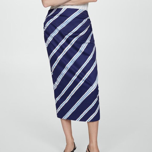 Mango Blue & White Slit Striped Skirt/NWT/12 - Picture 2 of 16